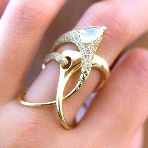 New Magnificent Artsy 18k Gold Over Silver Diamond Ring - Picture 1 of 4